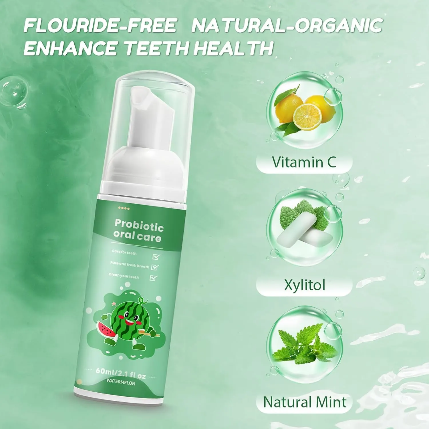Fluoride Free Foam Kids Toothpaste - Natural Teeth Clean and Whitening Toothpaste with 4 Pack Mix Mint Flavor, Organic Travel for U Shaped Toothbrush