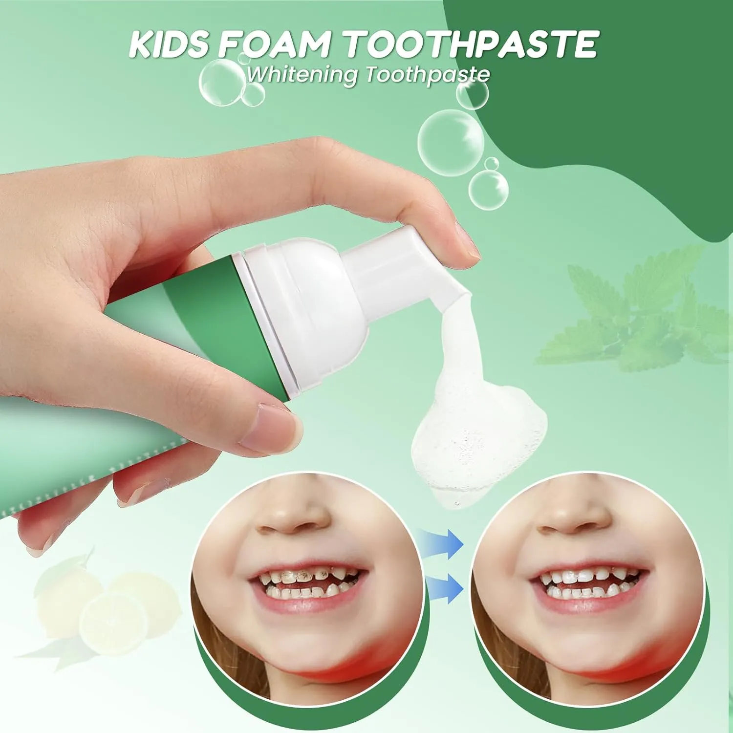 Fluoride Free Foam Kids Toothpaste - Natural Teeth Clean and Whitening Toothpaste with 4 Pack Mix Mint Flavor, Organic Travel for U Shaped Toothbrush