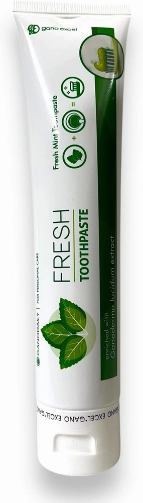 Fresh by Gano Exel All-Natural Toothpaste Enriched with Ganoderma lucidum. Enjoy a Bright Smile and Healthy Gums with This Refreshing, Non-Abrasive Toothpaste Flouride-Free.