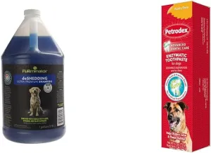 FURminator Ultra Premium deshedding Shampoo for Dogs, 128 oz & Petrodex Toothpaste for Dogs and Puppies, Cleans Teeth and Fights Bad Breath