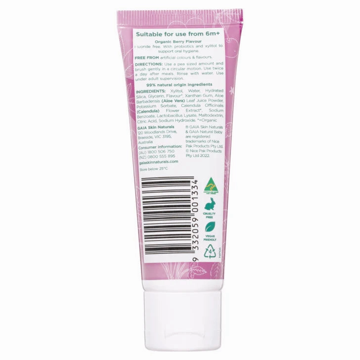 Gaia Natural Baby Probiotic Toothpaste - Berry Burst Flavour, 50g