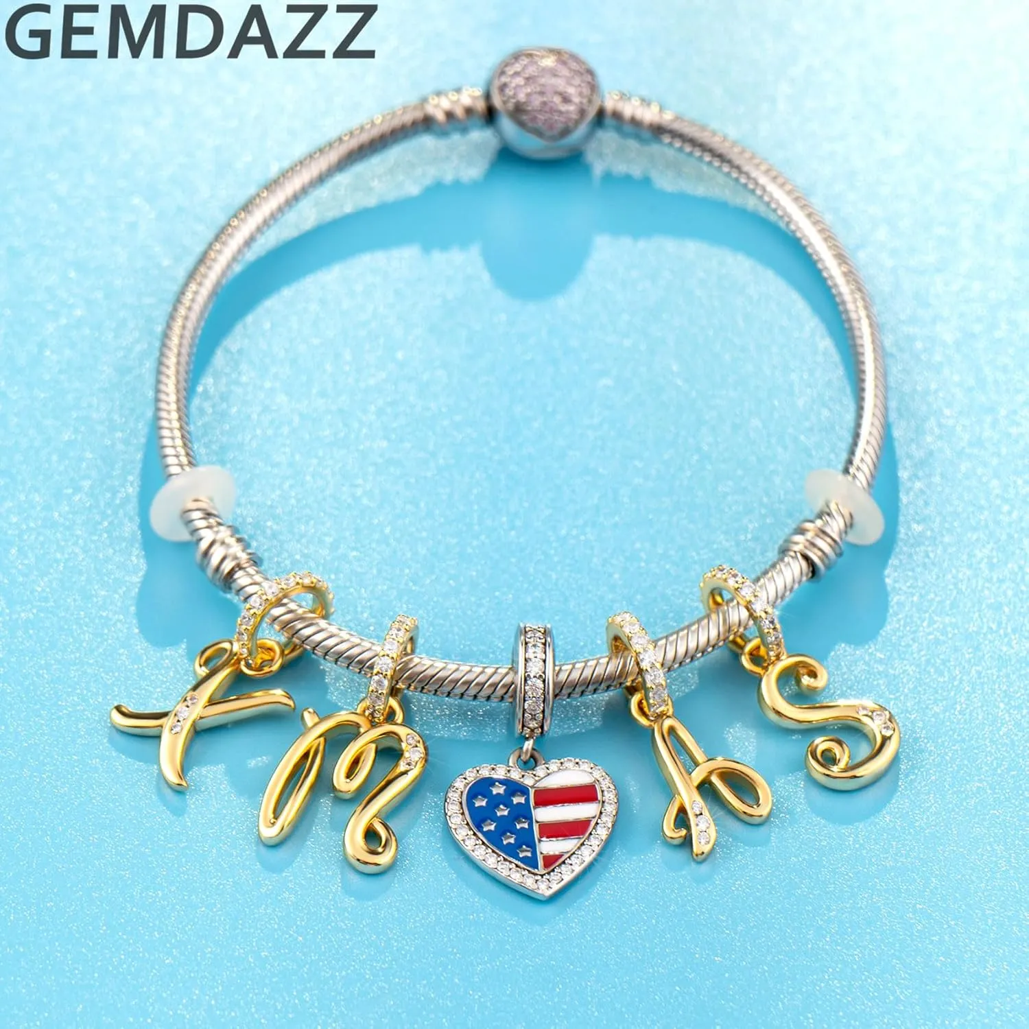 GEMDAZZ 18k Yellow Gold Plated 26 Letter Dangle CZ Charms, 925 Sterling Silver Complete Initial A-Z Alphabet Beads, fits European Name Bracelet, Gift for Mother/Birthday/Daughter/Son/Sister/BFF