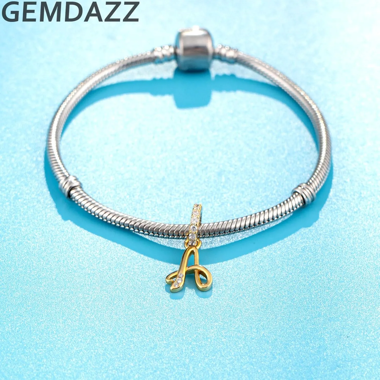 GEMDAZZ 18k Yellow Gold Plated 26 Letter Dangle CZ Charms, 925 Sterling Silver Complete Initial A-Z Alphabet Beads, fits European Name Bracelet, Gift for Mother/Birthday/Daughter/Son/Sister/BFF