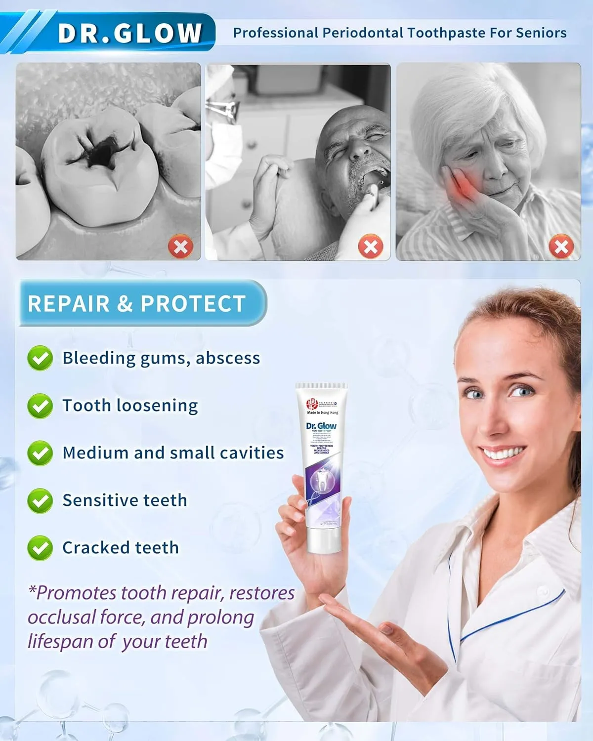 Gingivitis Treatment Toothpaste for Elderly & Mid-Aged, Gum Repair for Receding Gums Hydroxyapatite Toothpaste, Periodontal Disease Treatment for Seniors, Fluoride Free Gum Disease Treatment