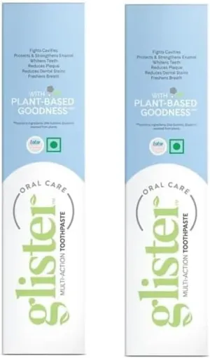 Glister Multi-Action Toothpaste, Pack of 2 (7.05 oz Each), with 2 Toothbrushes.