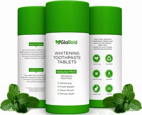 GloBoid Nano Hydroxyapatite Toothpaste Tablets 3 Month Refill, Zero Waste, Eco Friendly & Plastic Free Toothpaste Tabs, Toothpaste Bites Perfect for Travel - Mint