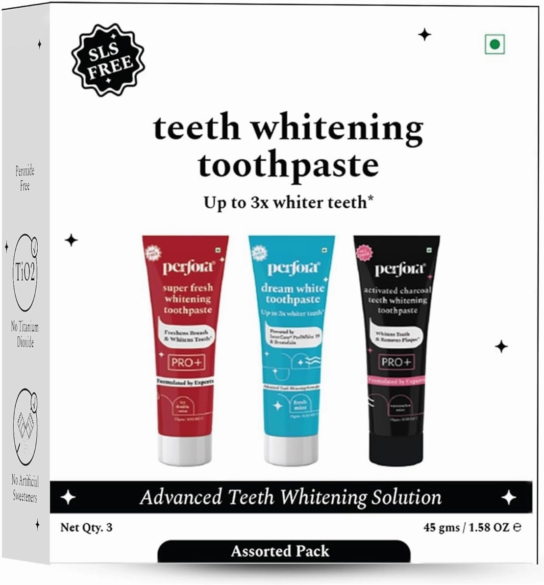 GT Teeth Whitening Paste Combo Pack- Enamel Safe Teeth Whitening Toothpaste for Men & Women | Super Fresh, Charcoal & Dream White - SLS & Fluroide Free Toothpaste (45 g, Pack of 3)