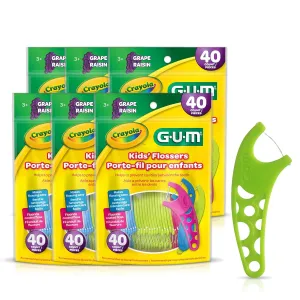 GUM Crayola Kids Flossers with Fluoride - Designed for Little Hands - Fun Grape Flavor - Easy to Use Kids Floss Picks for Children Ages 3 , 40ct (6pk)