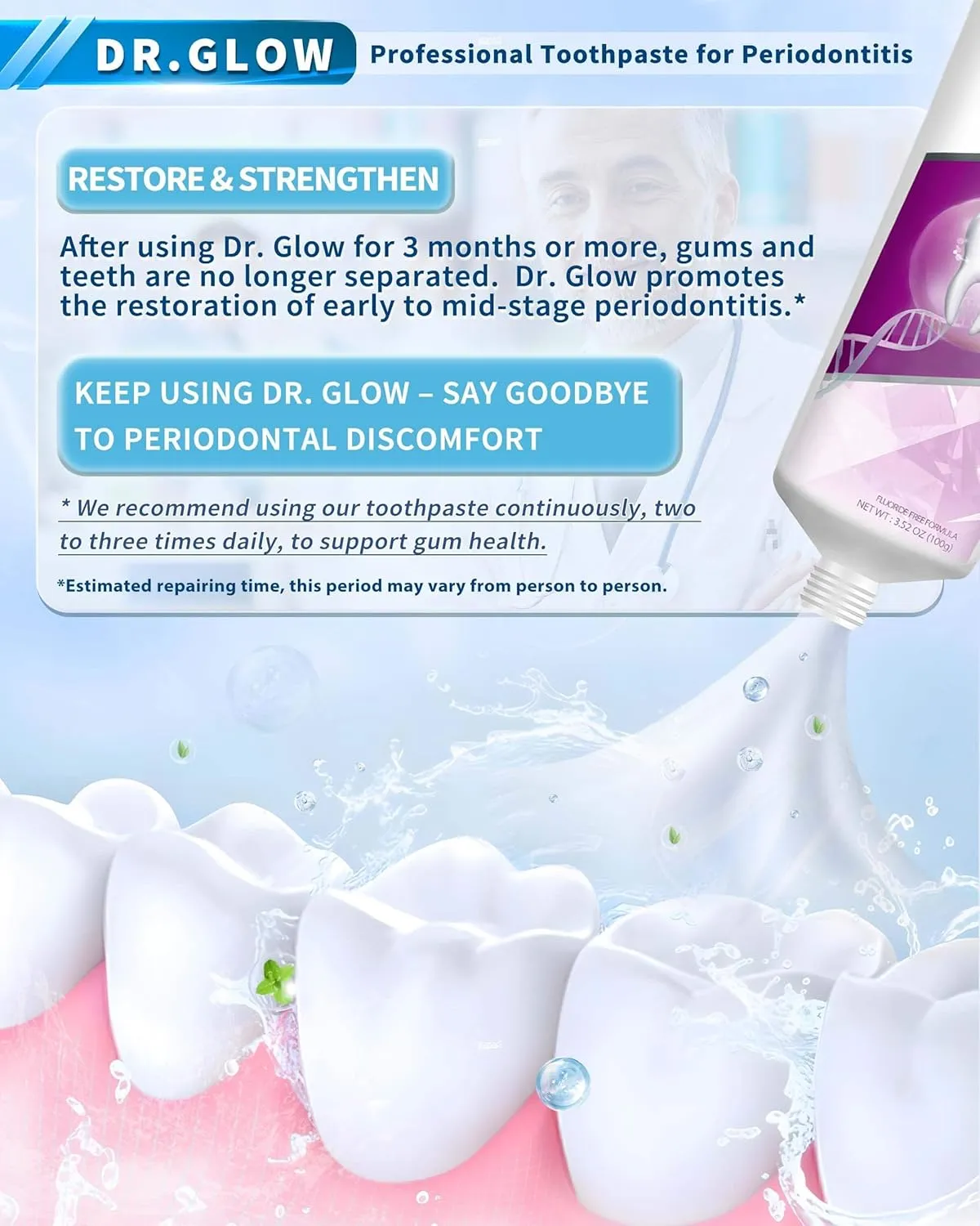 Gum Disease Treatment Toothpaste for Early & Mid Periodontitis, Gingivitis Treatment Gum Repair for Receding Gums, Periodontal Disease Treatment Hydroxyapatite Toothpaste Fluoride Free 3.52OZ