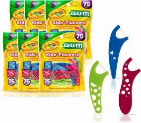 GUM Crayola Kids Flossers with Fluoride - Designed for Little Hands - Fun Grape Flavor - Easy to Use Kids Floss Picks for Children Ages 3 , 75 Count (Pack of 6)