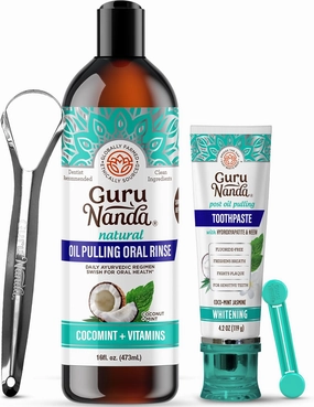 GuruNanda Complete Oral Care Bundle – Hydroxyapatite Toothpaste & Coconut Oil Pulling Mouthwash for Stronger Teeth & Happier Gums