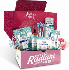 GuruNanda Mom's Radiant Smile Kit – Mother’s Day Gift with Oil Pulling, Toothbrush, Toothpaste, Floss Picks, Tongue Scraper, Mouthwash, Whitening Strips & Whitening Pen