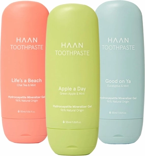 HAAN Natural Toothpaste Made with Clean, Vegan Ingredients for Cavity Protection | Parabens, Sulfates & Charcoal Free | 1 of Flavor of Each: Life's a Beach, Good on Ya & Apple Day (Pack 3 Bottles)