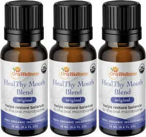 Healthy Mouth Blend Organic Tooth Oil, Flouride Free Made in The USA Toothpaste & Mouthwash Alternative, Natural Rinse for Healthy Teeth & Gums for Women, Men and Kids, Pack of 3