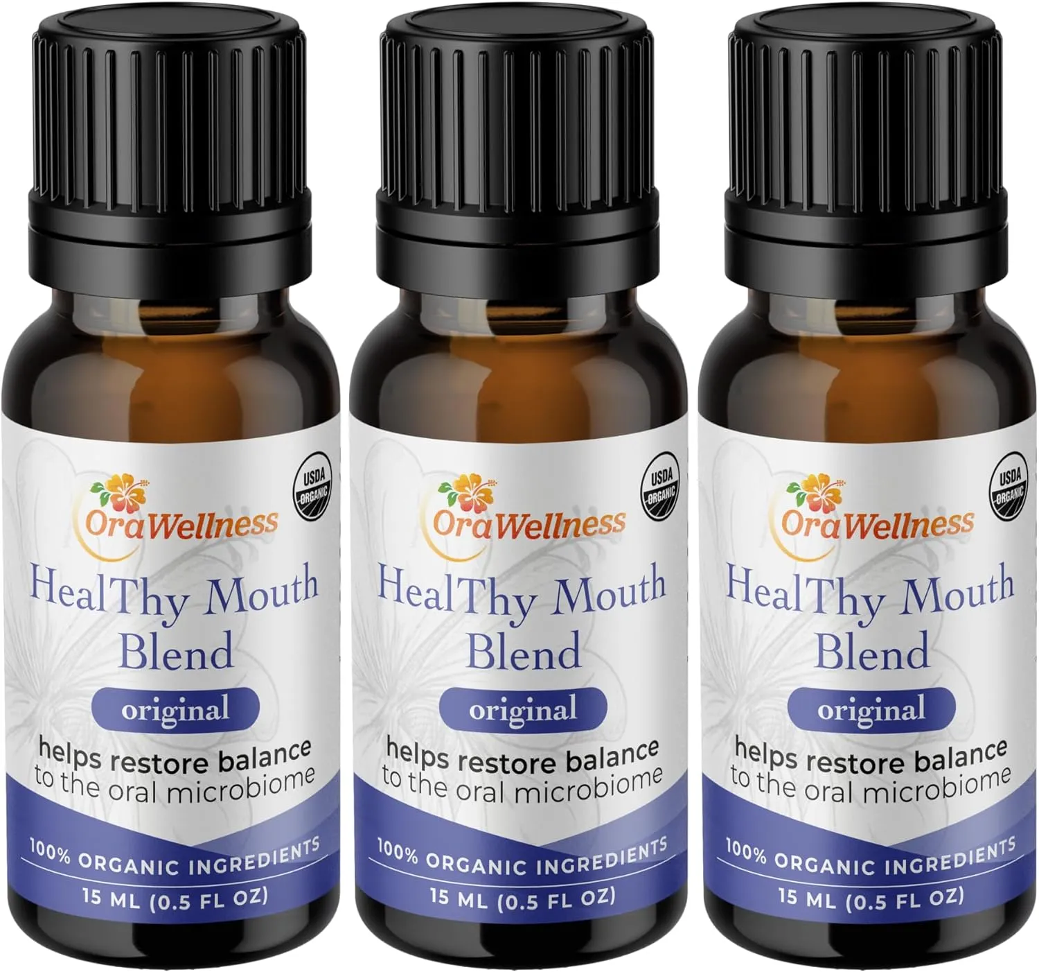 Healthy Mouth Blend Organic Tooth Oil, Flouride Free Made in The USA Toothpaste & Mouthwash Alternative, Natural Rinse for Healthy Teeth & Gums for Women, Men and Kids, Pack of 3