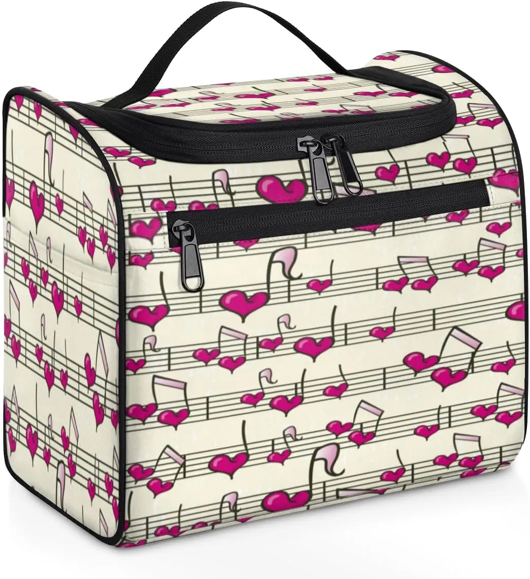 Heart Music Notes Hanging Toiletry Bag for Men Women Travel Cosmetic Makeup Organizer Bag Water Resistant Large Portable Wash Case for Accessories, Toiletries, Cosmetics
