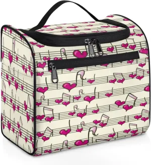 Heart Music Notes Hanging Toiletry Bag for Men Women Travel Cosmetic Makeup Organizer Bag Water Resistant Large Portable Wash Case for Accessories, Toiletries, Cosmetics