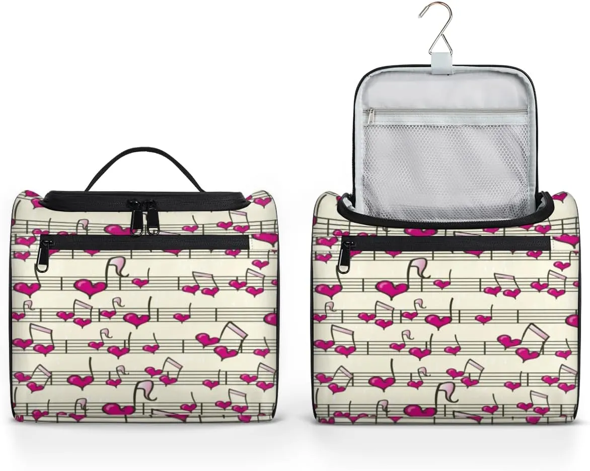 Heart Music Notes Hanging Toiletry Bag for Men Women Travel Cosmetic Makeup Organizer Bag Water Resistant Large Portable Wash Case for Accessories, Toiletries, Cosmetics