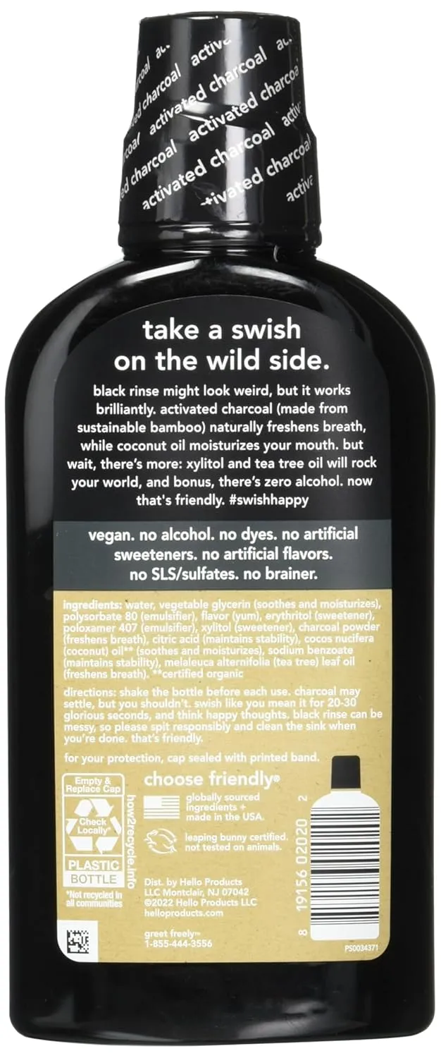 Hello Activated Charcoal Epic Teeth Whitening Fluoride Free Toothpaste and Toothbrush & Activated Charcoal Extra Freshening Mouthwash, Natural Fresh Mint and Coconut Oil