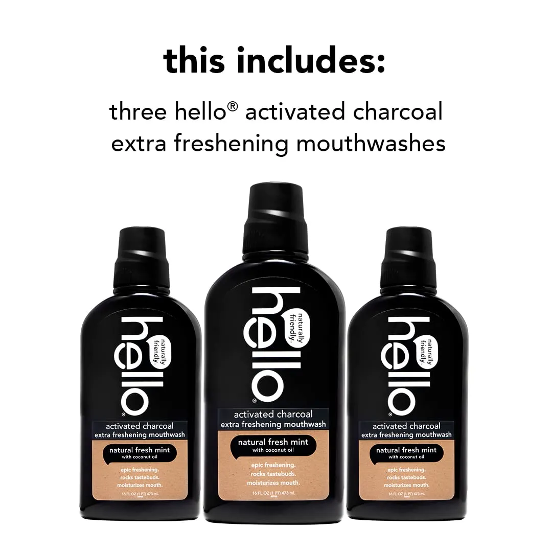 Hello Activated Charcoal Epic Teeth Whitening Fluoride Free Toothpaste and Toothbrush & Activated Charcoal Extra Freshening Mouthwash, Natural Fresh Mint and Coconut Oil