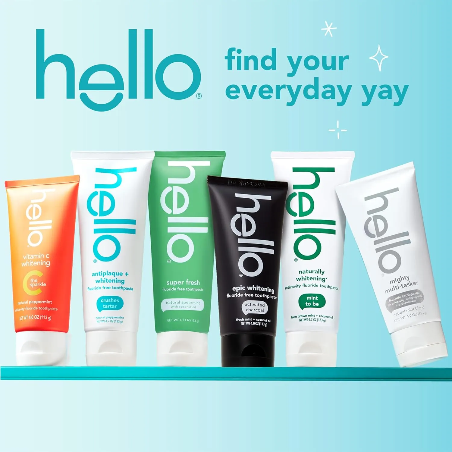 Hello Activated Charcoal Toothpaste, Fluoride Free with Activated Charcoal, Teeth Whitening Toothpaste with Fresh Mint and Coconut Oil, No SLS, Vegan, Gluten Free, 3 Pack, 4 OZ Tubes