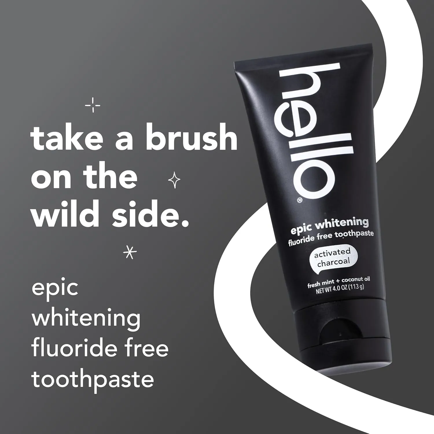 Hello Activated Charcoal Toothpaste, Fluoride Free with Activated Charcoal, Teeth Whitening Toothpaste with Fresh Mint and Coconut Oil, No SLS, Vegan, Gluten Free, 3 Pack, 4 OZ Tubes