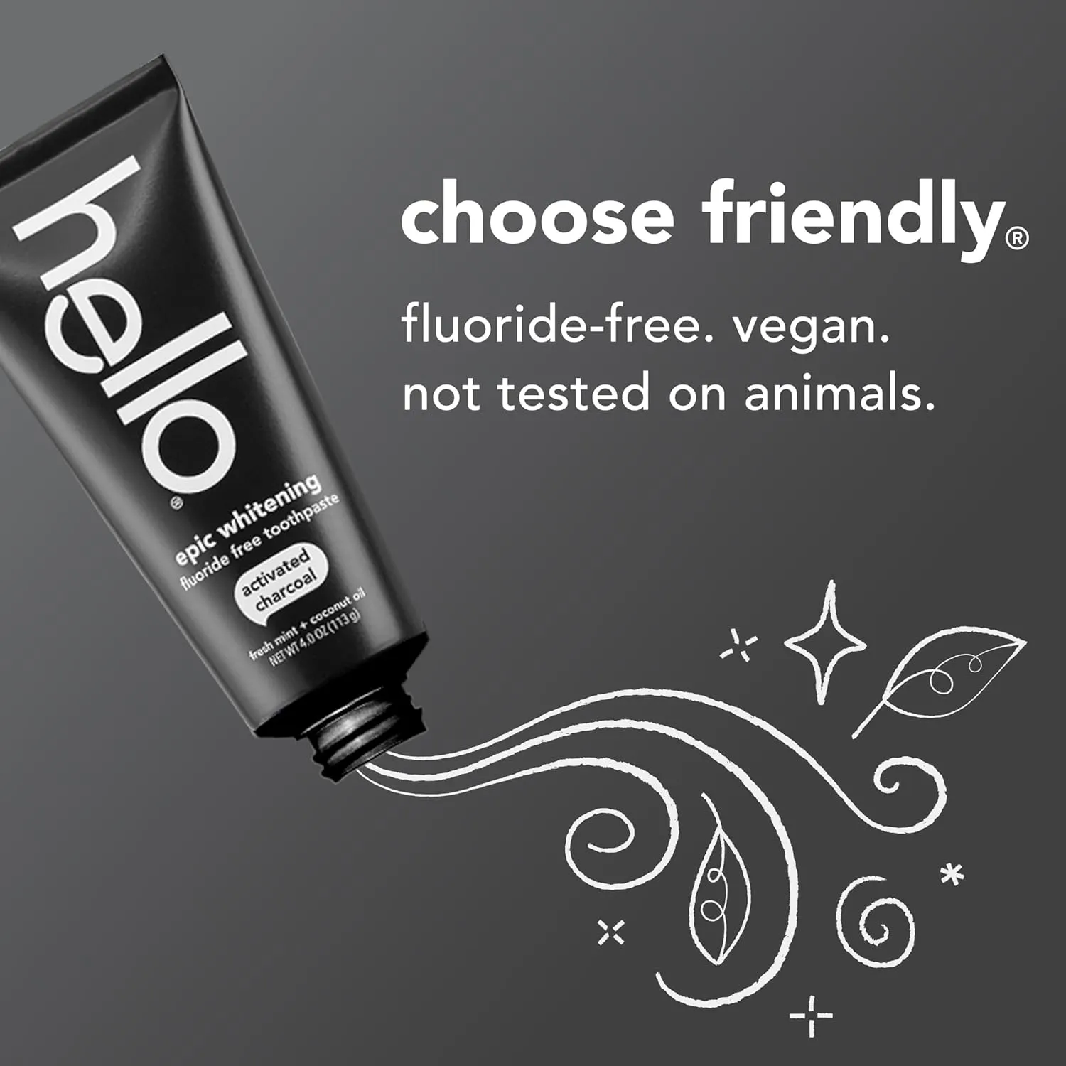 Hello Activated Charcoal Toothpaste, Fluoride Free with Activated Charcoal, Teeth Whitening Toothpaste with Fresh Mint and Coconut Oil, No SLS, Vegan, Gluten Free, 3 Pack, 4 OZ Tubes