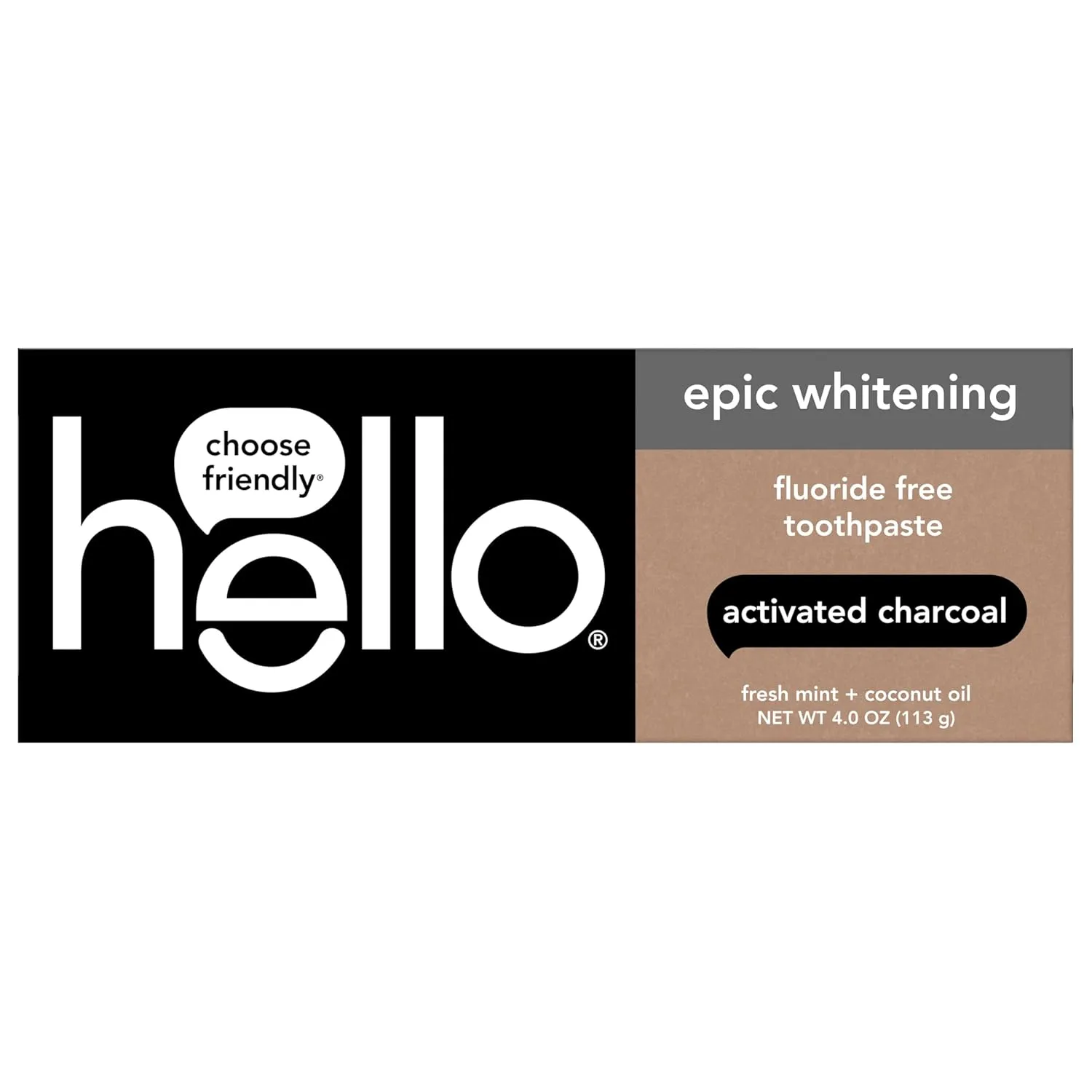 Hello Activated Charcoal Toothpaste, Fluoride Free with Activated Charcoal, Teeth Whitening Toothpaste with Fresh Mint and Coconut Oil, No SLS, Vegan, Gluten Free, 3 Pack, 4 OZ Tubes