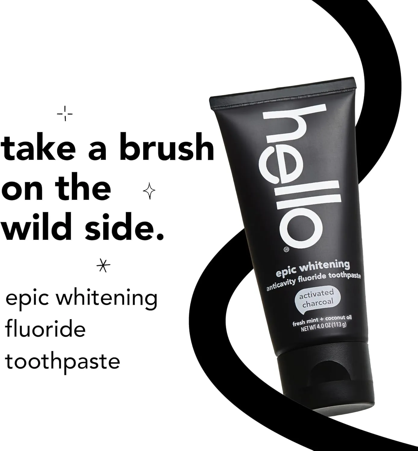 Hello Activated Charcoal Toothpaste, Fluoride Toothpaste with Activated Charcoal, Teeth Whitening Toothpaste with Fresh Mint and Coconut Oil, No SLS, Vegan, Gluten Free, 3 Pack, 4 OZ Tubes