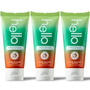 hello Magical Mermaid Kids Toothpaste with Fluoride, Orange Dreamsicle Flavor Toothpaste for Kids, Safe for Ages 2 and Up, Helps Prevent Cavities, Strengthen Enamel, Polish Teeth, 3 Pack, 4.2 Oz Each
