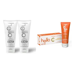 hello Mighty Multitasker Fluoride Toothpaste 8-in-1 Pack, hello Vitamin C Whitening Toothpaste with Fluoride, 4.0 oz Tubes