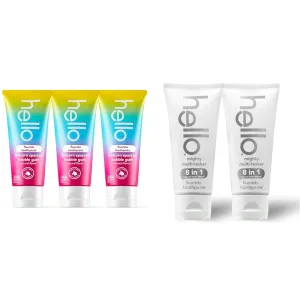 hello Unicorn Sparkle Kids Fluoride Toothpaste, Natural Bubble Gum Flavor, ADA Approved, Ages 2  & Mighty Multitasker Fluoride Toothpaste, 8-in-1 Toothpaste with Minty Flavor, Anticavity