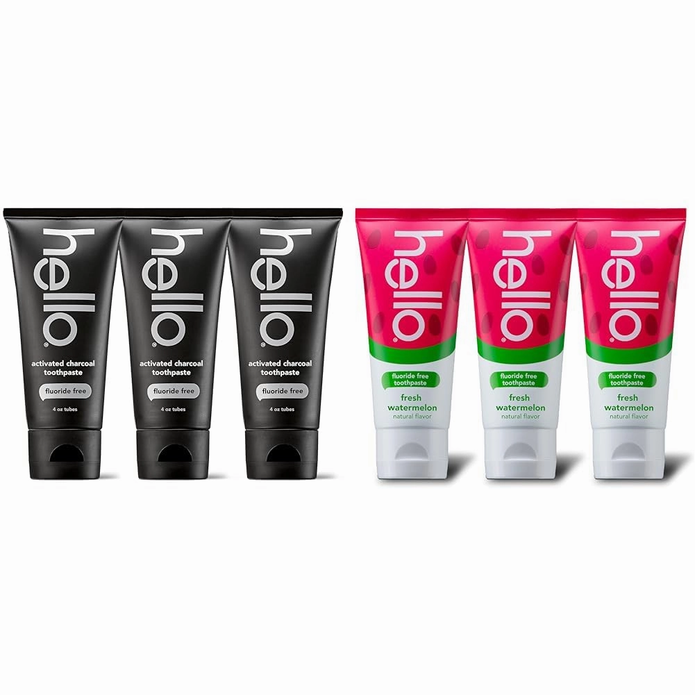 Hello Activated Charcoal Toothpaste, Fluoride Free with Activated Charcoal & Natural Watermelon Flavor Baby & Kids Fluoride Free Toothpaste, Vegan, SLS Free