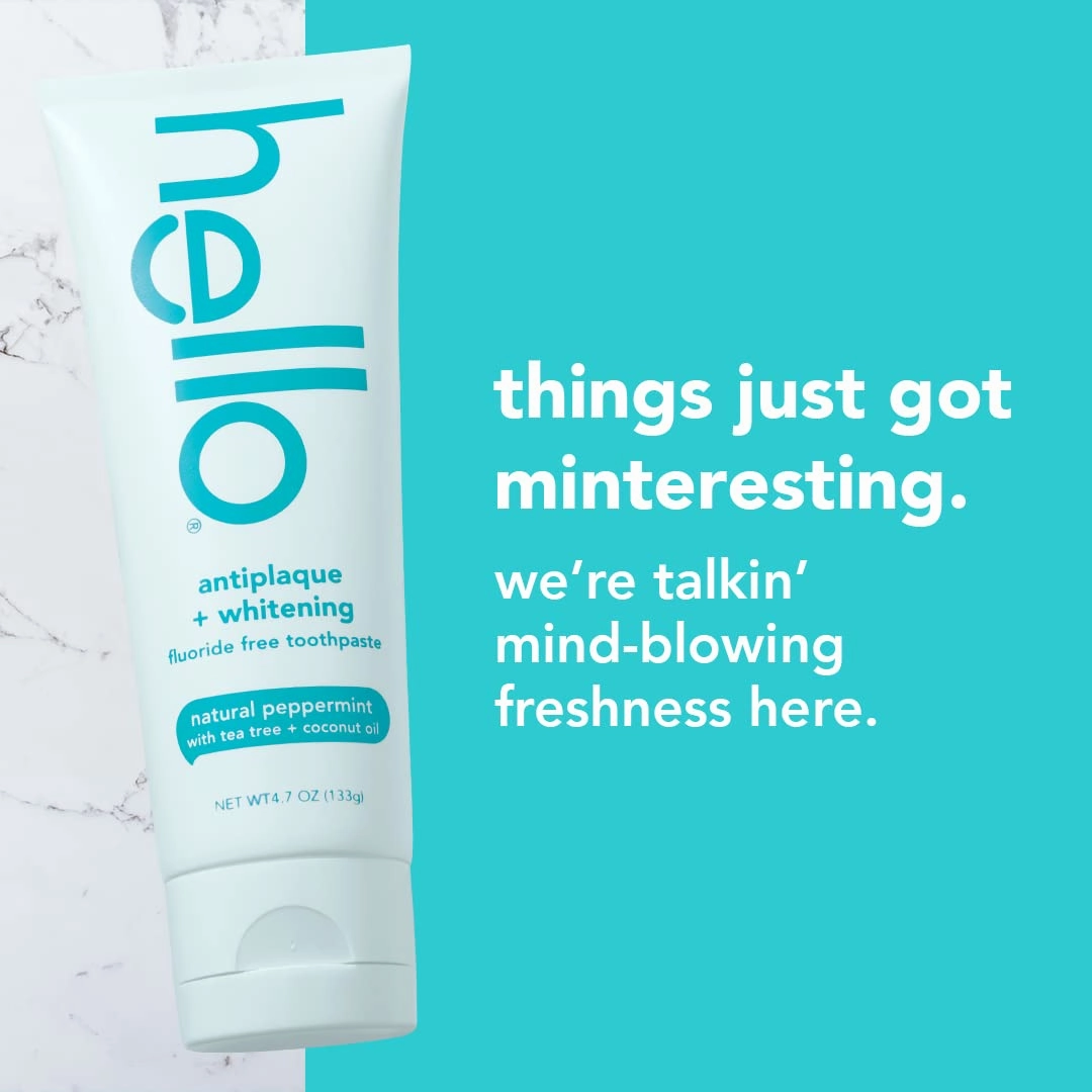 Hello Antiplaque Toothpaste, Fluoride Free for Teeth Whitening with Natural Peppermint Flavor & Kids Natural Watermelon Fluoride Free Toothpaste, Vegan & SLS Free