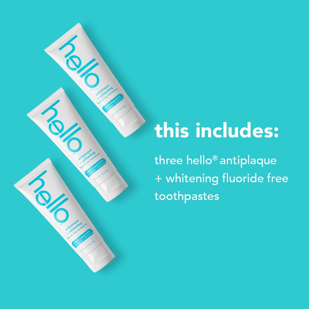 Hello Antiplaque Toothpaste, Fluoride Free for Teeth Whitening with Natural Peppermint Flavor & Kids Natural Watermelon Fluoride Free Toothpaste, Vegan & SLS Free