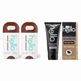 hello Sweet Coconut Deodorant With Shea Butter for Women & Activated Charcoal Epic Whitening Fluoride Free Toothpaste, Fresh Mint   Coconut Oil, Vegan & SLS Free