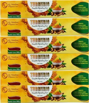 Herbal and Turmeric Toothpaste with Saffron, Tea Tree, Aloe Vera and Ginger - Paraben Free & Refreshing Oral Care for Sensitive Teeth - Halal - Pack of 6