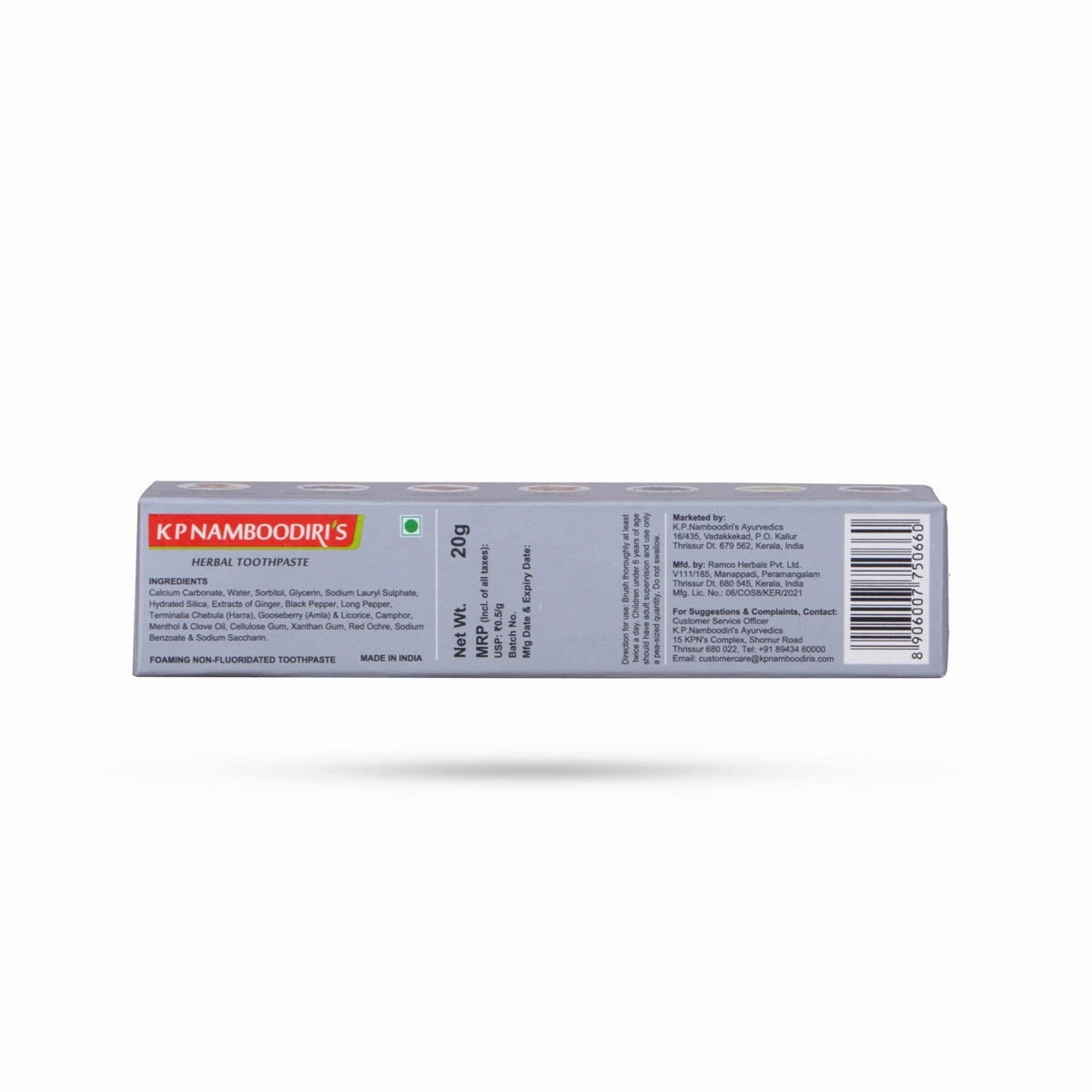 Herbal Toothpaste - 20 Gms | Kp Namboodiris/ Unique Natural Herbal Formulation
