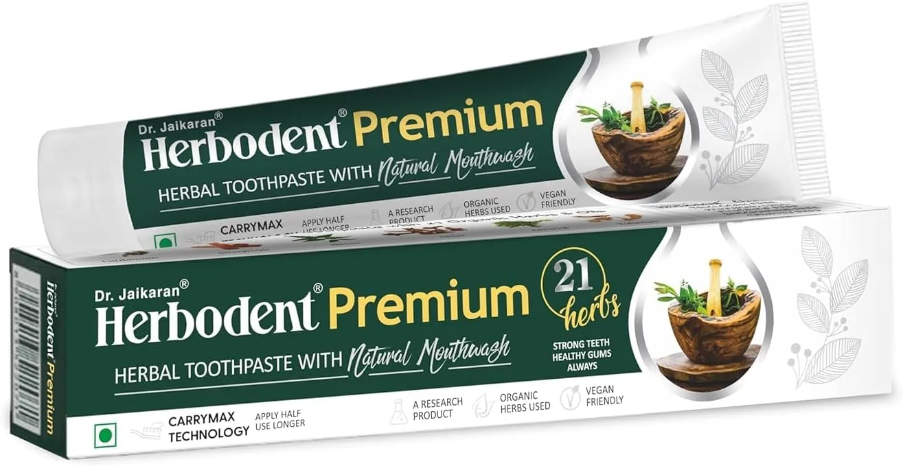 Her.bodent Premium Gingivitis Prevention Toothpaste-165G Pack of 1|A Unique Blend of 21 Herbs Like Neem, Clove, Cinnamon, Cardamom with Natural Mouthwash-No Paraben, No Fluoride, No Saccharin