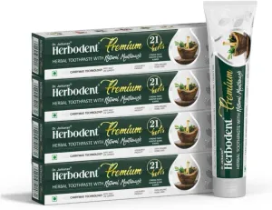 Herbodent® Premium Toothpaste - 21 Herbs for Strong Teeth & Healthy Gums - Neem, Clove, Cinnamon, Cardamom with Natural Mouthwash - No Paraben, No Fluoride, No Saccharin, No Triclosan (4, 3.53 Ounce)