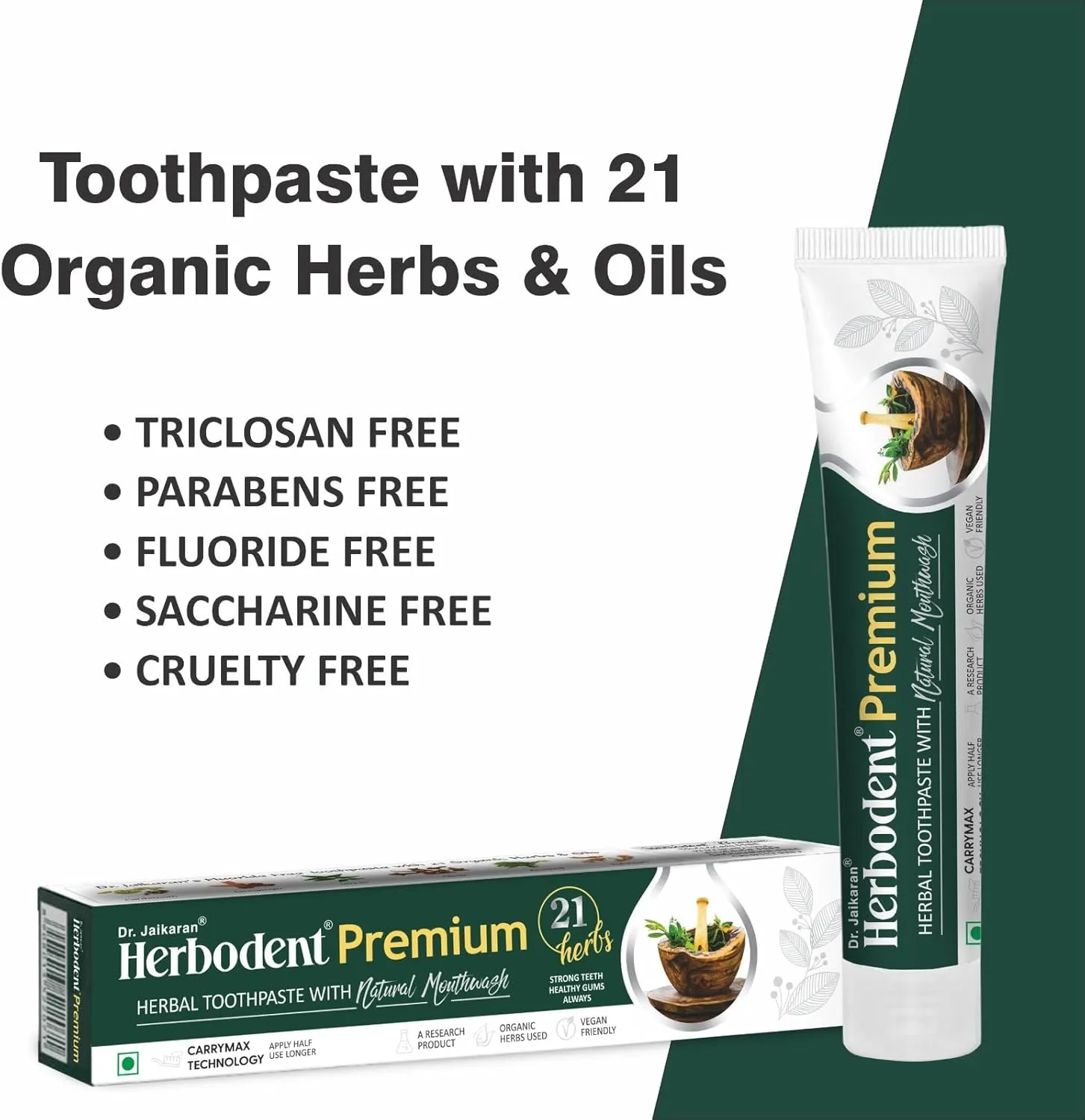 Herbodent® Premium Toothpaste - 5.82 Oz Pack of 4 | 21 Herbs for Strong Teeth & Healthy Gums- Neem, Clove, Cinnamon, Cardamom with Natural Mouthwash-No Paraben, No Fluoride, No Saccharin, No Triclosan
