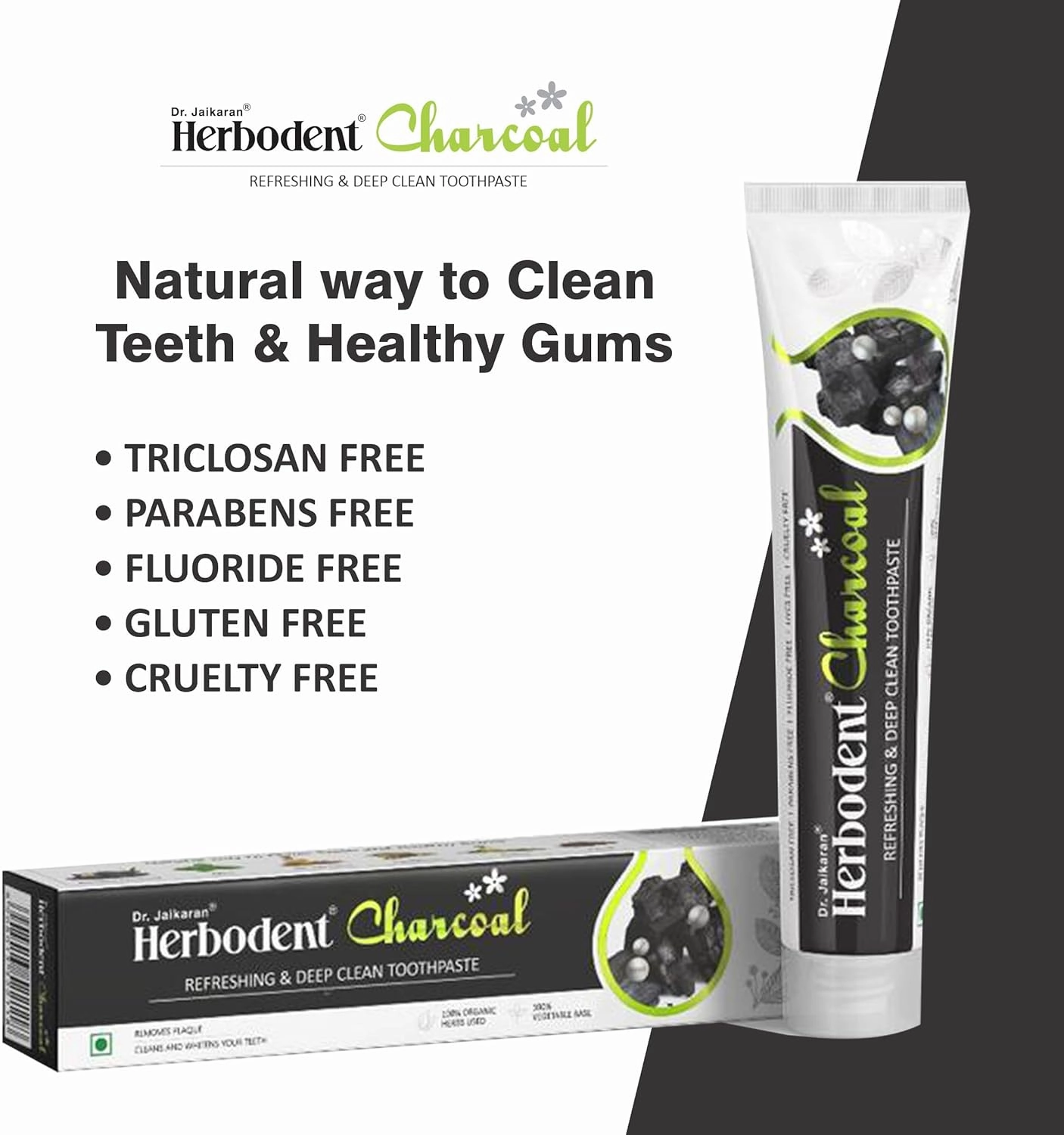 Herbodent® Charcoal Toothpaste - 6.53 Oz Pack of 6 | Whitens Teeth & Fresh Breath | No Bleach, No Fluoride | Activated Bamboo Charcoal & Organic Herbs -Wheat Germ Oil, Thyme Oil, Clove Oil