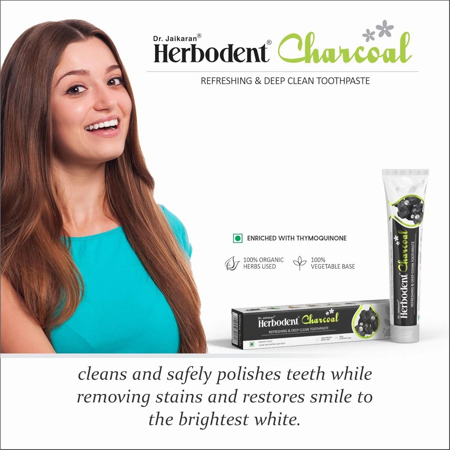 Herbodent® Charcoal Toothpaste - 6.53 Oz Pack of 6 | Whitens Teeth & Fresh Breath | No Bleach, No Fluoride | Activated Bamboo Charcoal & Organic Herbs -Wheat Germ Oil, Thyme Oil, Clove Oil