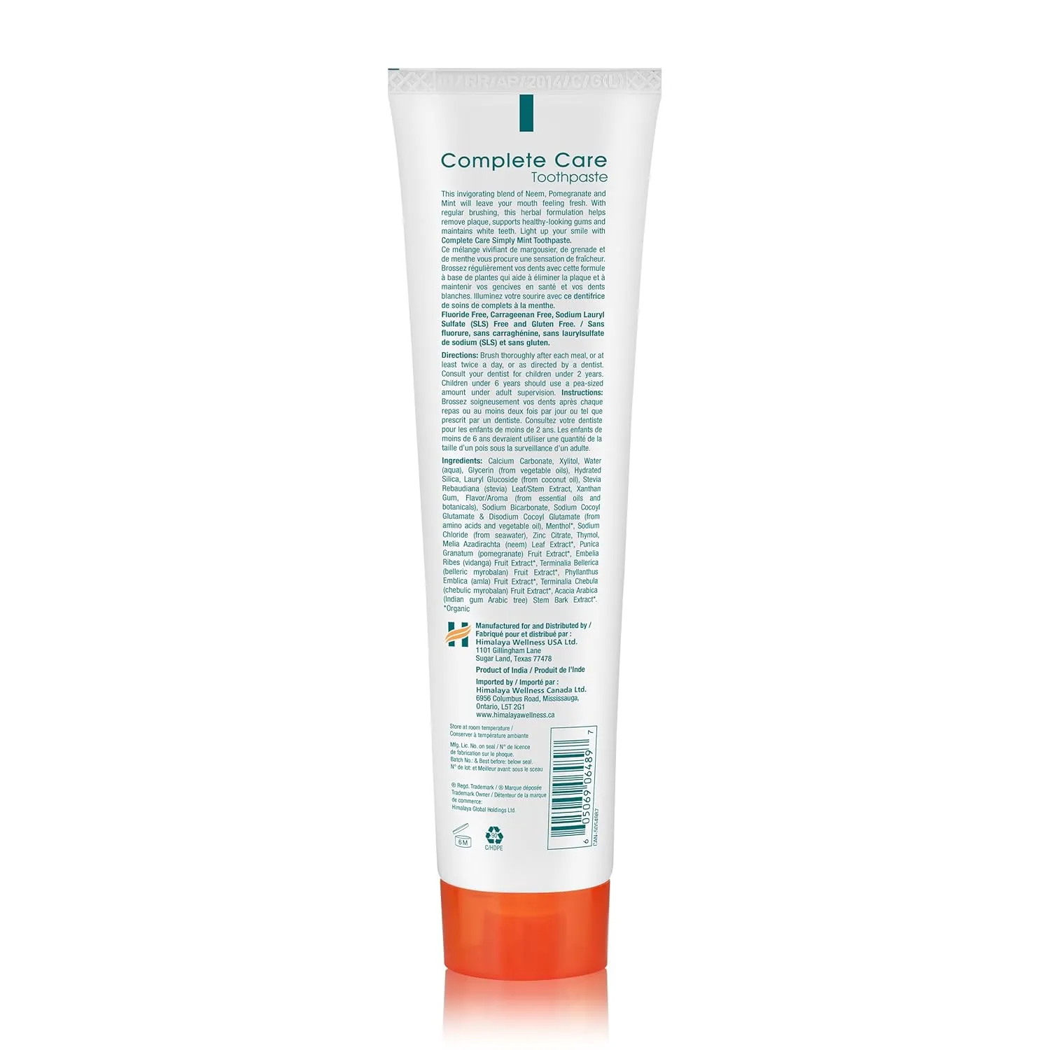 Himalaya Botanique Complete Care Toothpaste, Herbal, Mint Flavor, Fights Plaque, Freshens Breath, Fluoride Free, No Artificial Flavors, SLS Free, Cruelty Free, Foaming, 5.29 Oz, 4 Pack