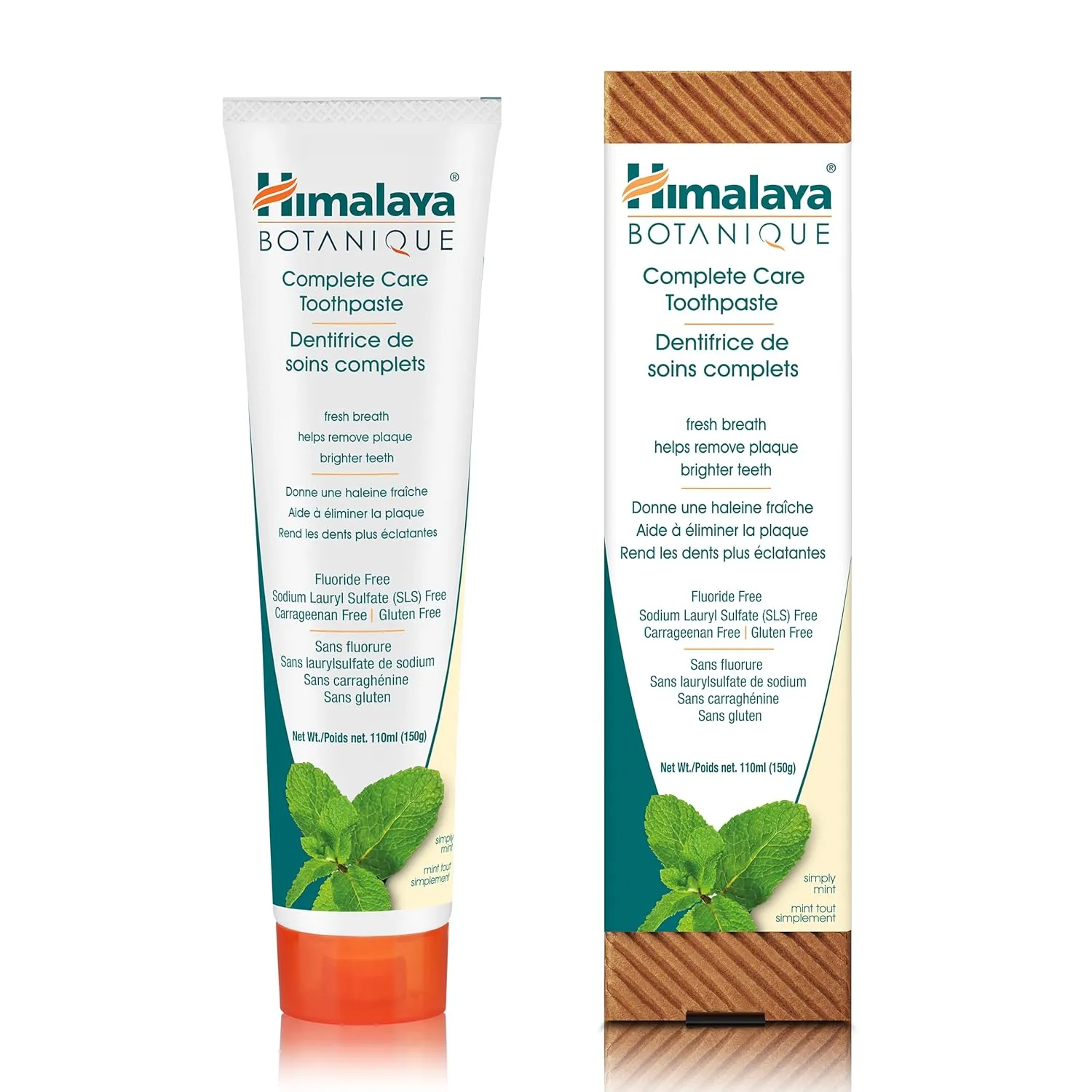 Himalaya Botanique Complete Care Toothpaste, Herbal, Mint Flavor, Fights Plaque, Freshens Breath, Fluoride Free, No Artificial Flavors, SLS Free, Cruelty Free, Foaming, 5.29 Oz, 4 Pack