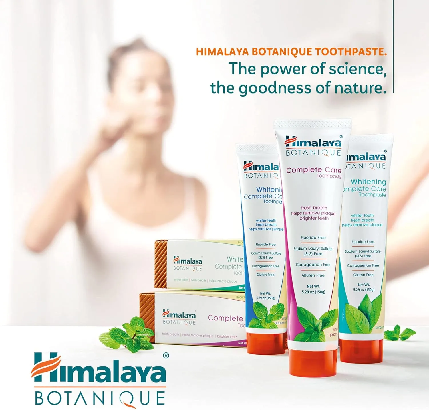 Himalaya Botanique Complete Care Whitening Toothpaste, Simply Peppermint, Fluoride Free for a Clean Mouth, Whiter Teeth and Fresh Breath, 5.29 oz, 4 Pack