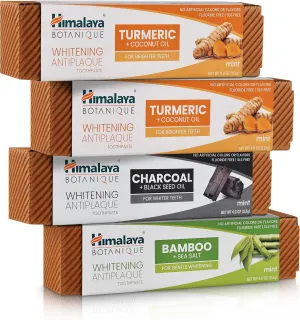 Himalaya Botanique Whitening Antiplaque Toothpaste Variety Pack, Herbal, Freshens Breath, No Artificial Flavors, SLS Free, Cruelty Free, Foaming, 5.29 oz, 4 Pack