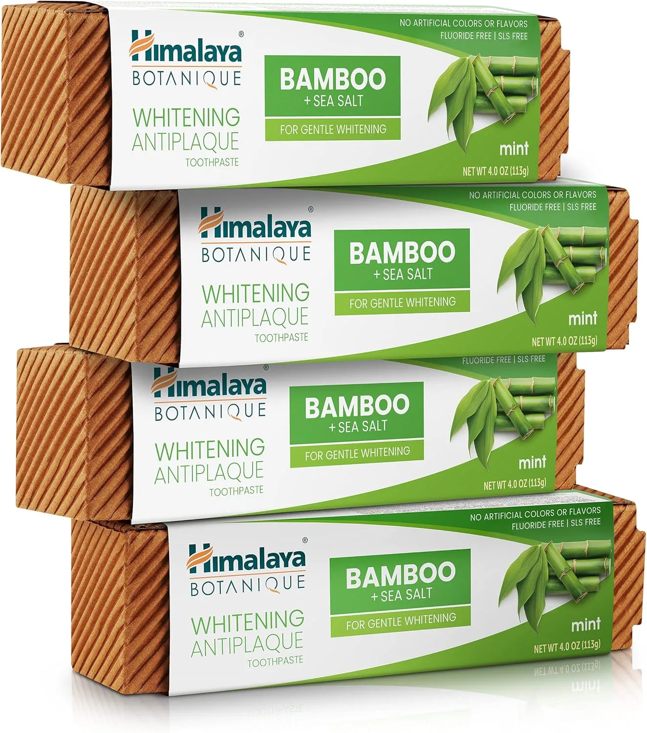 Himalaya Botanique Whitening Antiplaque Toothpaste with Bamboo   Sea Salt, Fluoride Free, for Gentle Whitening, 4 oz, 4 Pack…
