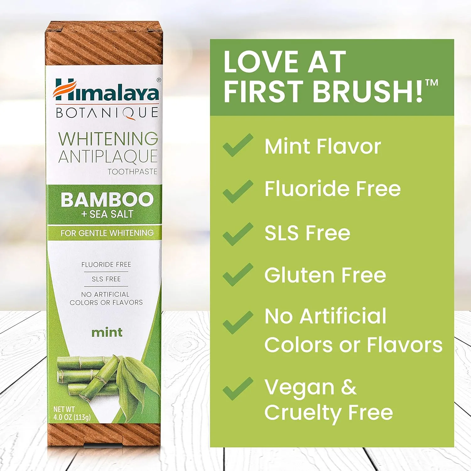 Himalaya Botanique Whitening Antiplaque Toothpaste with Bamboo   Sea Salt, Fluoride Free, for Gentle Whitening, 4 oz, 4 Pack…