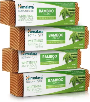 Himalaya Botanique Whitening Antiplaque Toothpaste with Bamboo   Sea Salt, Fluoride Free, for Gentle Whitening, 4 oz, 4 Pack…